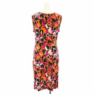DIANE von FURSTENBERG ワンピース ひざ丈 ノースリーブ 総柄 プリント 絹 シルク 4 ピンク オレンジ 404-141225