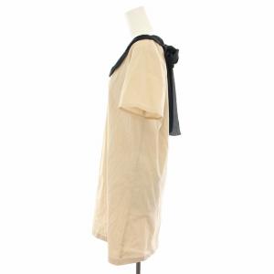 YOKO CHAN YOKOCHAN ワンピース ミニ 半袖 リボン 絹 シルク F ベージュ 黒 ブラック YCD-019 /YT