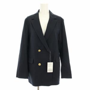 22SS 麻ストレッチピークドラペルダブルジャケット 38 紺