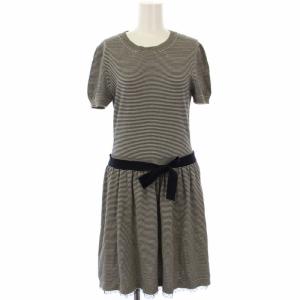 ワンピース 半袖 ひざ丈 ボーダー M 黒 白 /TK