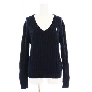セーター ケーブル編み ニット Vネック 長袖 M 紺 /YM