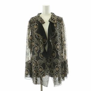 PREMIER シャツ ブラウス 長袖 総柄 フリルカラー 38 ブラック ベージュ /NQ