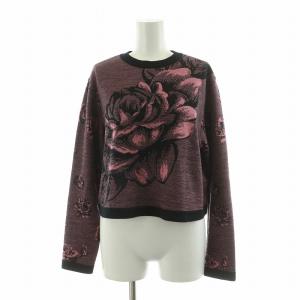 ニット カットソー プルオーバー 長袖 バラ柄 総柄 9 ピンク ブラック 5062307 /NQ