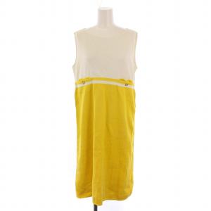 ワンピース ひざ丈 ノースリーブ 切替 M 黄 白 /BM
