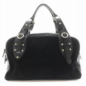 FURLA ボストンバッグ ハンドバッグ レザー スエード 黒 ブラック /AN36