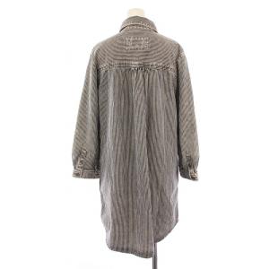 BURBERRY BLUE LABEL フリルデニムシャツワンピース ひざ丈 長袖 ストライプ柄 ロゴ刺繍 38 黒 白 E1M04-115-09