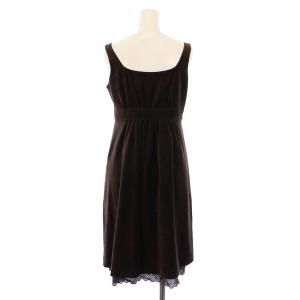 BURBERRY BLUE LABEL ワンピース ひざ丈 ノースリーブ ベロア レース 38 茶 FMF03-606-56 /BM