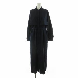 ヨークデザインシャツワンピース ロング 長袖 ベルト付き 36 ネイビー /NQ