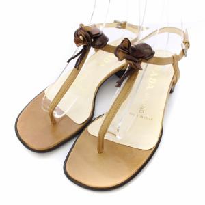 サンダル ストラップ レザー フラワー 37 24cm ベージュ /TK D