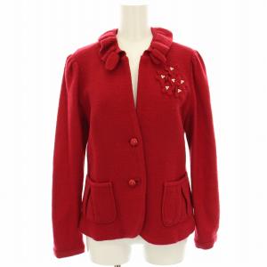 ニットジャケット フリル ウール ビジュー装飾 40 赤 レッド CR-728576 /HN