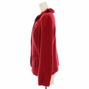 M'S GRACY ニットジャケット フリル ウール ビジュー装飾 40 赤 レッド CR-728576 /HN