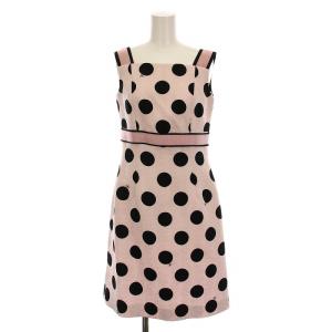 ノースリーブ ワンピース ひざ丈 ドット 36 ピンク 黒 FS-911133 /YM