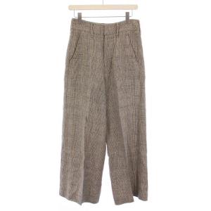 ワイドパンツ ジップフライ チェック柄 リネン 36 茶 18-030-500-7090-1-0 /BM