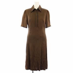シャツワンピース ひざ丈 半袖 J-I38 茶 /TK