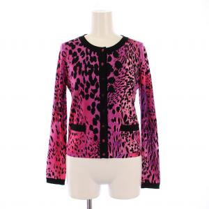 カーディガン 長袖 クルーネック ヒョウ柄 レオパード 40 ピンク 黒 /BM