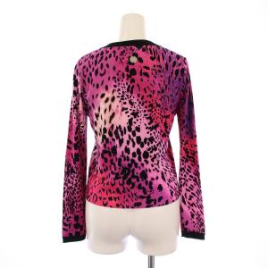 BLUGIRL BLUMARINE カーディガン 長袖 クルーネック ヒョウ柄 レオパード 40 ピンク 黒 /BM