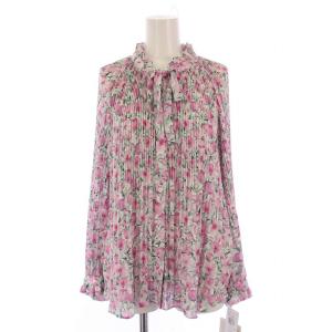 ブラウス リボン フリル 花柄 9 ピンク