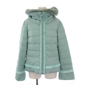 23AW ダウンジャケット ジップアップ フード パール ビジュー ファー フリル ナイロン 38 水色