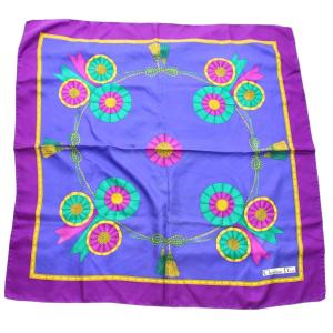 スカーフ 総柄 シルク 青 ブルー 紫 パープル /KU