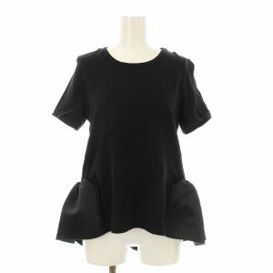 バックギャザーカットソー Tシャツ 半袖 フリル クルーネック 切替 36 黒 ブラック YCT-216-015