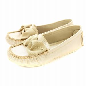 リボンモチーフソフトモカシン ローファー スエード ラメ 23cm ベージュ 2486 /KU