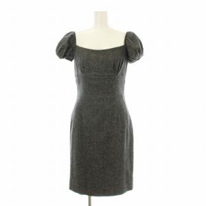 ショートスリーブ ツイードドレス ワンピース ひざ丈 半袖 スクエアネック ウール アンゴラ混 F38