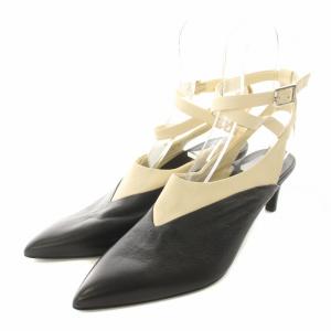 ストラップサンダル ポインテッドトゥ レザー ピンヒール 36.5 23.5cm ブラック ホワイト /NQ