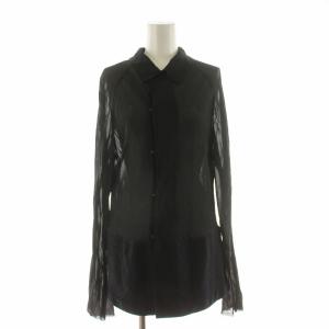 シャツ ブラウス 長袖 シアー切替 シースルー ブラック /NQ