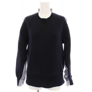 トレーナー スウェット 異素材 シャツ ストライプ 長袖 1 紺 青 白 SCW-049 /YM