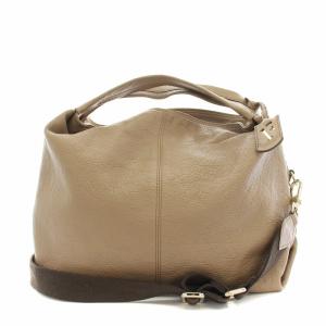 ホーボー ショルダーバッグ ハンドバッグ 2way レザー チャーム付き ベージュ 茶 ブラウン /YT