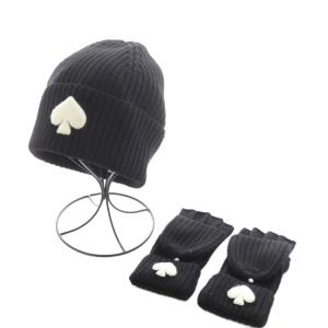 ニット帽 ニットキャップ ビーニー 帽子 手袋 2点セット ロゴ 黒 ブラック /AN33