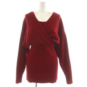 レイヤーニットトップス セーター オフショルダー 長袖 アンゴラ混 1 赤 レッド 11106-1212