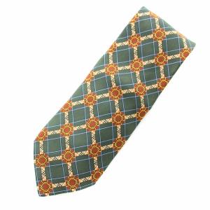ネクタイ レギュラータイ 総柄 ヴィンテージ シルク グリーン ブラウン