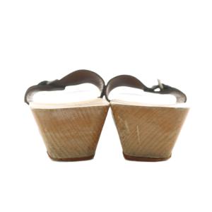 HERMES サンダル ヒール ウッド レザー 37 黒 ブラック /AN35 D