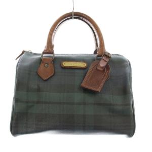 ミニボストンバッグ ハンドバッグ チェック柄 PVCレザー 緑 グリーン 黒 ブラック 紺 ネイビー /KU