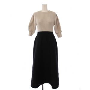 ワンピース ロング 半袖 F ベージュ ブラック 2199892 /BM