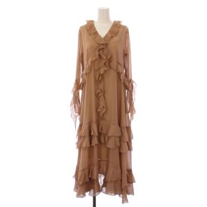 フリルワンピース ロング 長袖 インナー付き 0 ベージュ LWFO245026 /BM