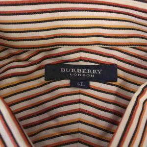 BURBERRY LONDON シャツ 長袖 ボタンダウン ストライプ柄 ロゴ刺繍 4L 白 茶 /BM