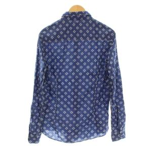 ARMANI JEANS AJ Slim カジュアルシャツ 長袖 総柄 コットン M 青 ブルー 白 ホワイト C24MC C6