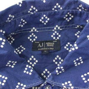 ARMANI JEANS AJ Slim カジュアルシャツ 長袖 総柄 コットン M 青 ブルー 白 ホワイト C24MC C6