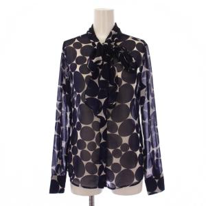 ボウタイシャツ ブラウス 長袖 総柄 シアー シースルー 0 ネイビー 10-62-01-022 /BM