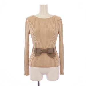 ニット セーター 長袖 クルーネック リブ リボン 38 ベージュ /BM