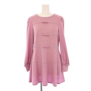 サンプル品 ワンピース ミニ丈 長袖 クルーネック リボン ウール 38 紫 /BM