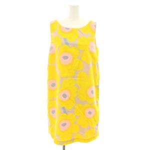 ワンピース ひざ丈 ノースリーブ ウニッコ柄 花柄 36 黄 イエロー ベージュ 52531-42075