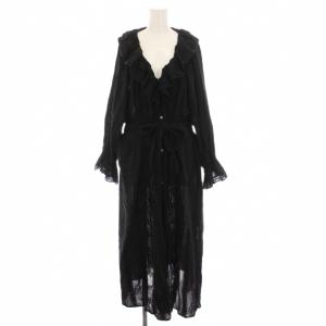 レース切替楊柳ワンピース ロング シャツワンピース 長袖 36 黒 28131004 /YM