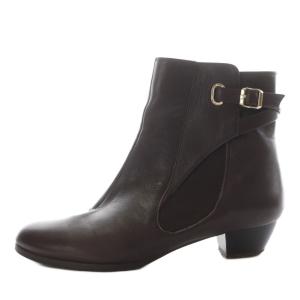 elegance ショートブーツ ヒール アーモンドトゥ バックルデザイン レザー 23.5cm 茶 ブラウン