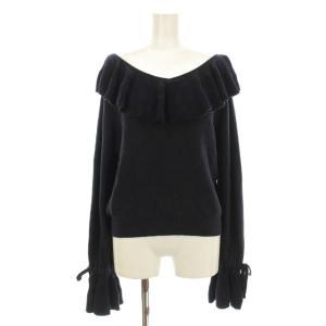 22SS フレアラメニットトップ セーター 長袖 Vネック リボン シルク混 36 紺 ネイビー 0122143107