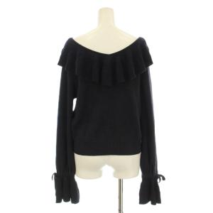 GRACE CONTINENTAL 22SS フレアラメニットトップ セーター 長袖 Vネック リボン シルク混 36 紺 ネイビー 0122143107