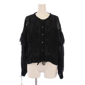 刺繍モチーフBL シャツ ブラウス 長袖 レース 2-36 黒 /BM