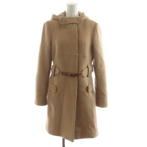 ダッフルコート ロング丈 フード ベルト付き ウール アウター 38 ベージュ /AN23